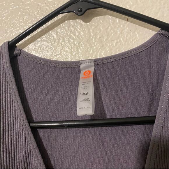 Mono B The Trend Ribbed Thong Bodysuit Gray Size S, M, L Deep V Neck NWT - Picture 2 of 6